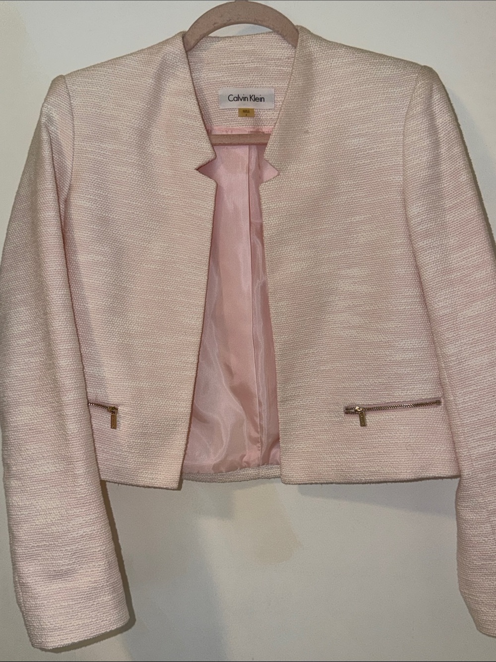 Calvin Klein Pale Pink Cropped Open-Front Blazer